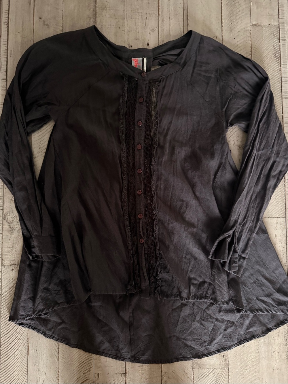 Free People Women's Rayon Black Button-Front Long Sleeve High Low Flowy Top XS